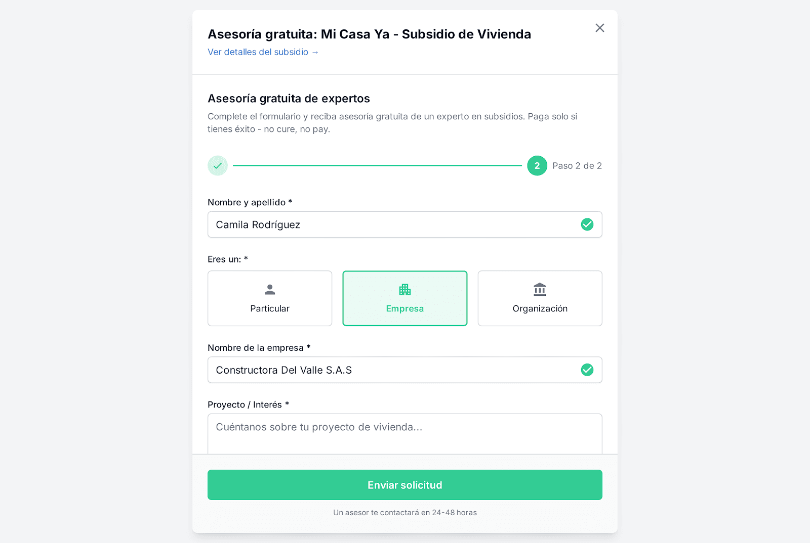 Solicitar asesoría para subsidios de vivienda, empresas y hogares